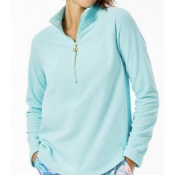 LILLY PULITZER Edgewater Popover Top Blue Polartec Fleece Quarter Zip Sz M - Picture 1 of 11